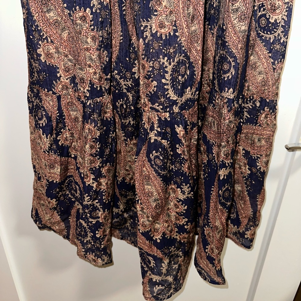 Aqua Navy and Brown Paisley Long Sleeve Midi Dress - Picture 7 of 7
